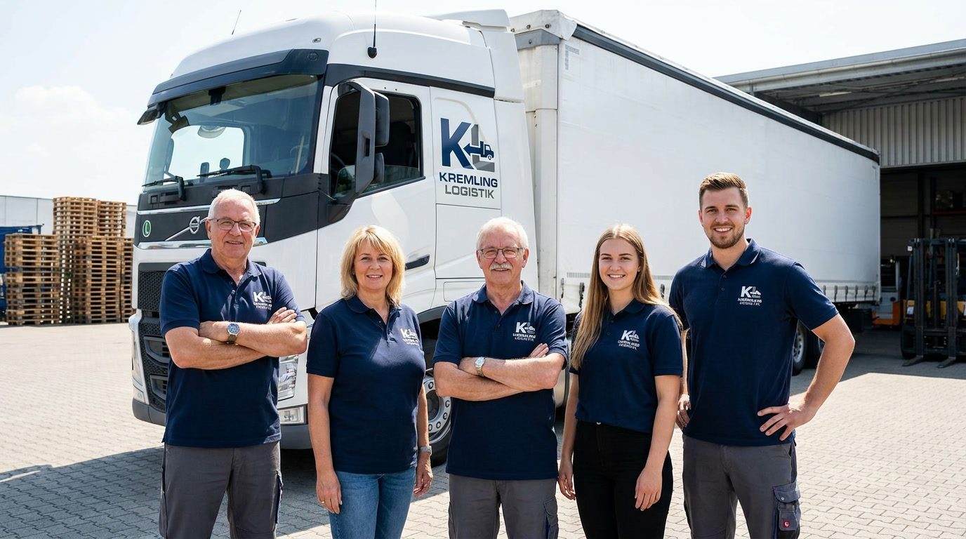 Das Team von Kremling Logistik vor einem LKW auf dem Betriebshof in Salzgitter